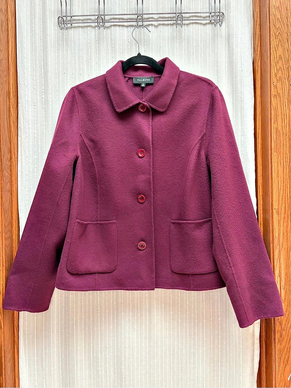 Talbots Burgundy Wool Blend Button Front Jacket Coat Size 12